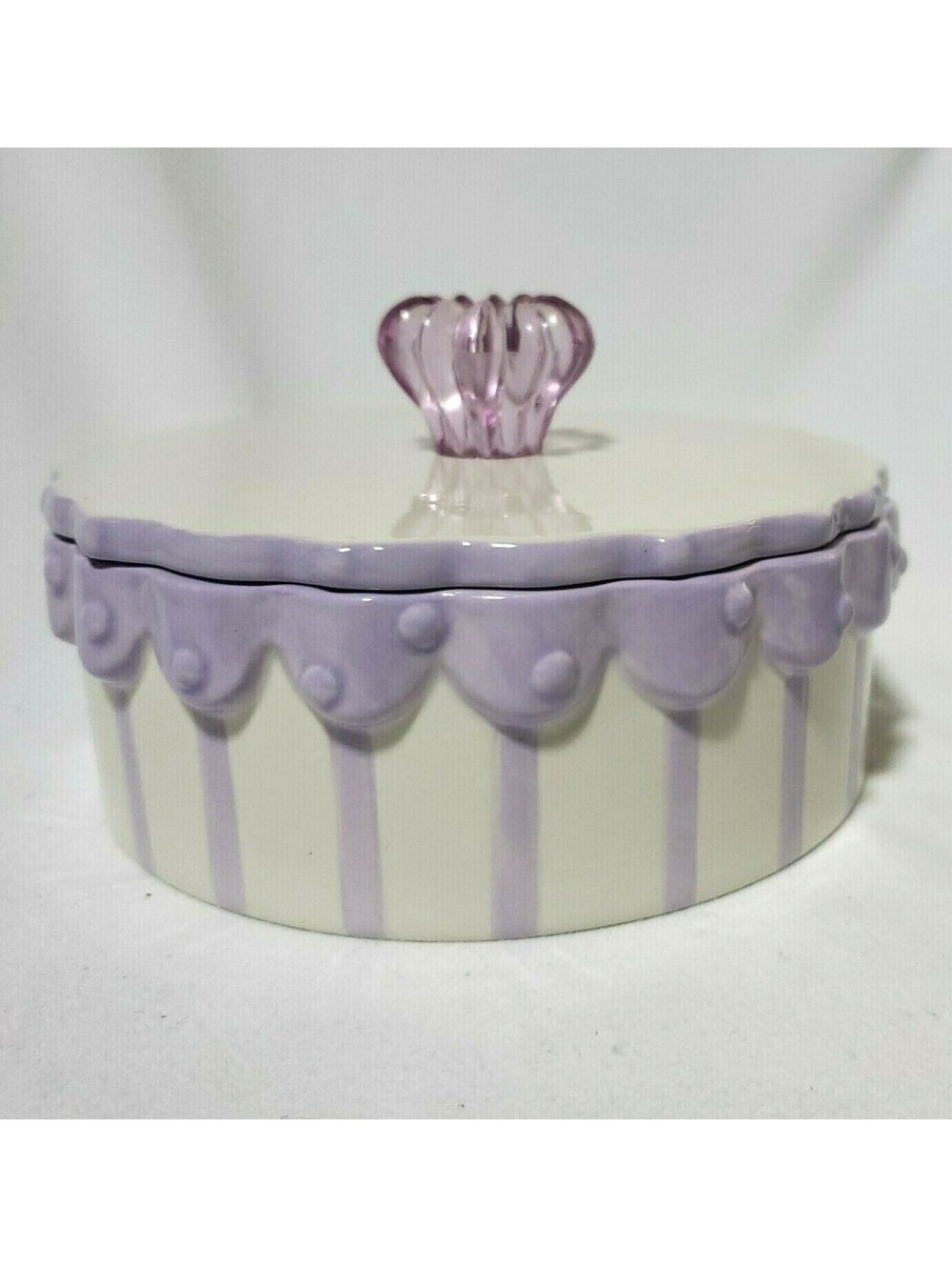Dept 56 Sandra Magsamen Trinket Jewelry Powder Box Purple Stripes Ceramic